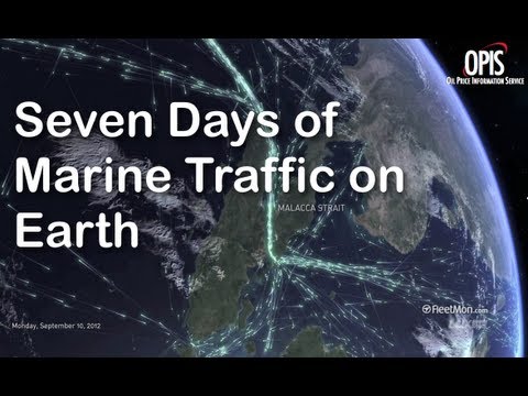 Tráfego marítimo global nos sete mares, vista do espaço