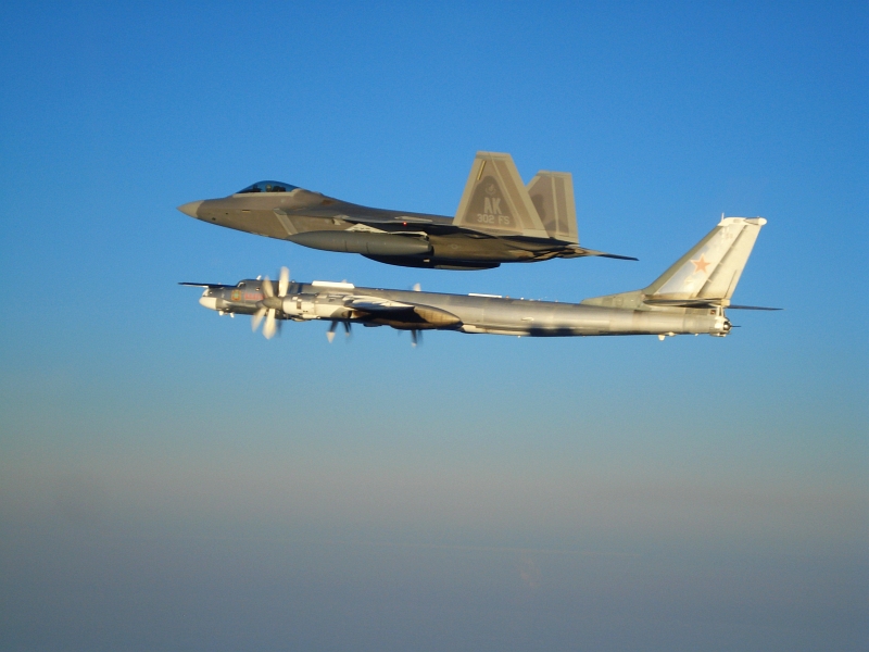 F-22 Raptor and Russian bomber
